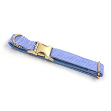 Load image into Gallery viewer, Ocean Blue Corduroy Dog Walking Set - Dog Collar, Bow, Leash & Waste Bag Holder - Petponia