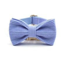 Load image into Gallery viewer, Ocean Blue Corduroy Dog Walking Set - Dog Collar, Bow, Leash & Waste Bag Holder - Petponia
