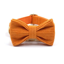 Load image into Gallery viewer, Sunrise Orange Corduroy Set - Dog Collar, Bow, Leash & Waste Bag Holder - Petponia