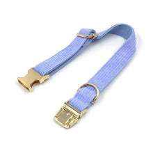 Load image into Gallery viewer, Ocean Blue Corduroy Dog Walking Set - Dog Collar, Bow, Leash & Waste Bag Holder - Petponia