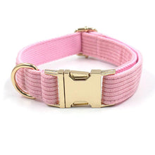 Load image into Gallery viewer, Pink Pleasure Corduroy Set - Dog Collar, Bow, Leash & Waste Bag Holder - Petponia