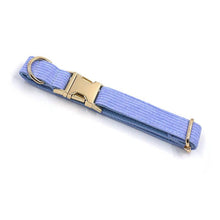 Load image into Gallery viewer, Ocean Blue Corduroy Dog Walking Set - Dog Collar, Bow, Leash & Waste Bag Holder - Petponia