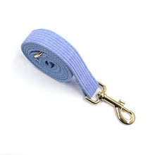Load image into Gallery viewer, Ocean Blue Corduroy Dog Walking Set - Dog Collar, Bow, Leash & Waste Bag Holder - Petponia