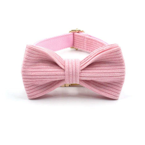 Pink Pleasure Corduroy Dog Collar with a Bow - Petponia