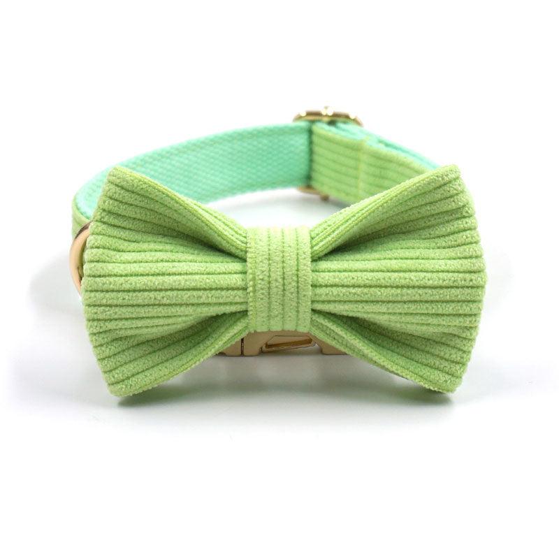 Fresh Lime Green Corduroy Dog Collar with a Bow - Petponia