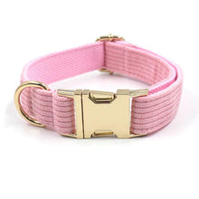 Load image into Gallery viewer, Pink Pleasure Corduroy Set - Dog Collar, Bow, Leash &amp; Waste Bag Holder - Petponia
