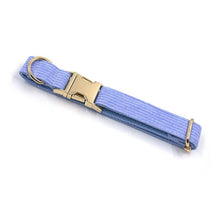 Load image into Gallery viewer, Ocean Blue Corduroy Dog Walking Set - Dog Collar, Bow, Leash &amp; Waste Bag Holder - Petponia
