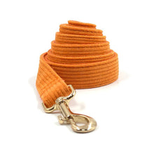 Load image into Gallery viewer, Sunrise Orange Corduroy Set - Dog Collar, Bow, Leash &amp; Waste Bag Holder - Petponia
