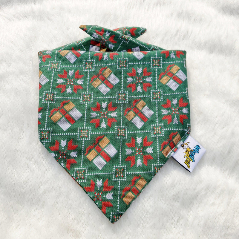 Christmas Presents Holiday Sweater Tie On Dog Bandana - Petponia