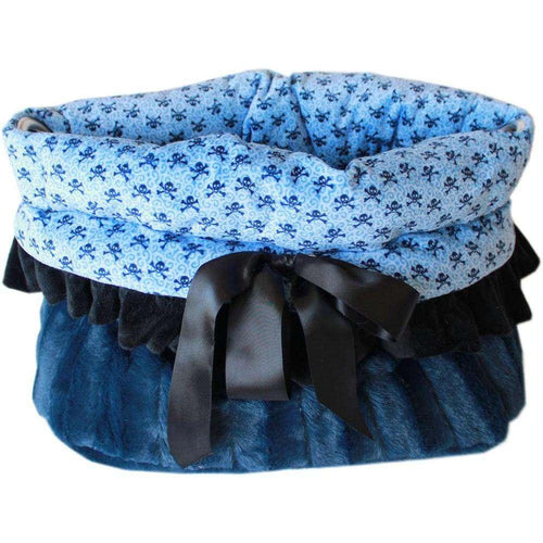 Baby Blue Skulls Reversible Snuggle Bugs Pet Bed, Bag, and Car Seat All-in-One - Petponia