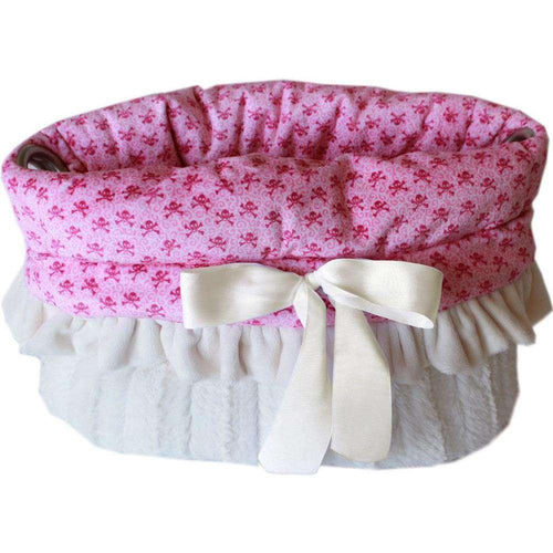 Light Pink Skulls Reversible Snuggle Bugs Pet Bed, Bag, and Car Seat All-in-One - Petponia