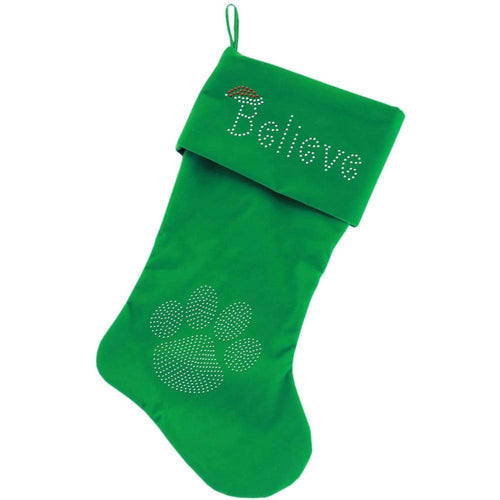 Believe Rhinestone 18 inch Velvet Christmas Stocking - Petponia