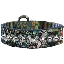 Load image into Gallery viewer, Double Clear Crystal and Silver Spike Dragon Skin Genuine Leather Dog Collar - Petponia
