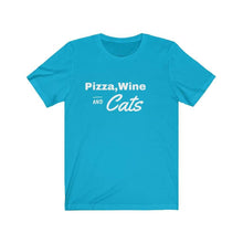 Load image into Gallery viewer, Pizza, Wine and Cats Short Sleeve Tee - Petponia
