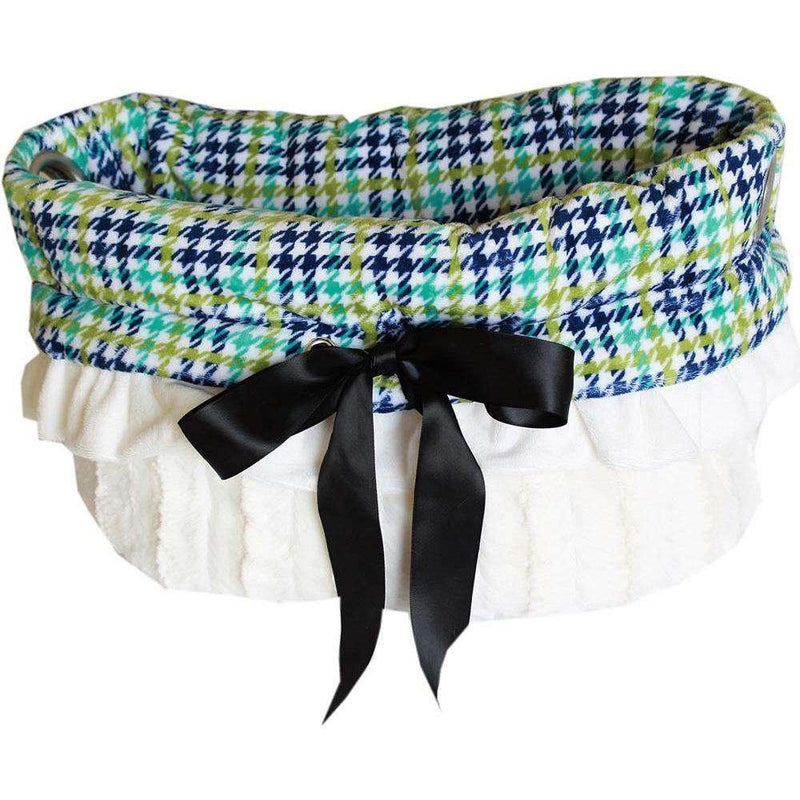 Aqua Plaid Reversible Snuggle Bugs Pet Bed, Bag, and Car Seat All-in-One - Petponia