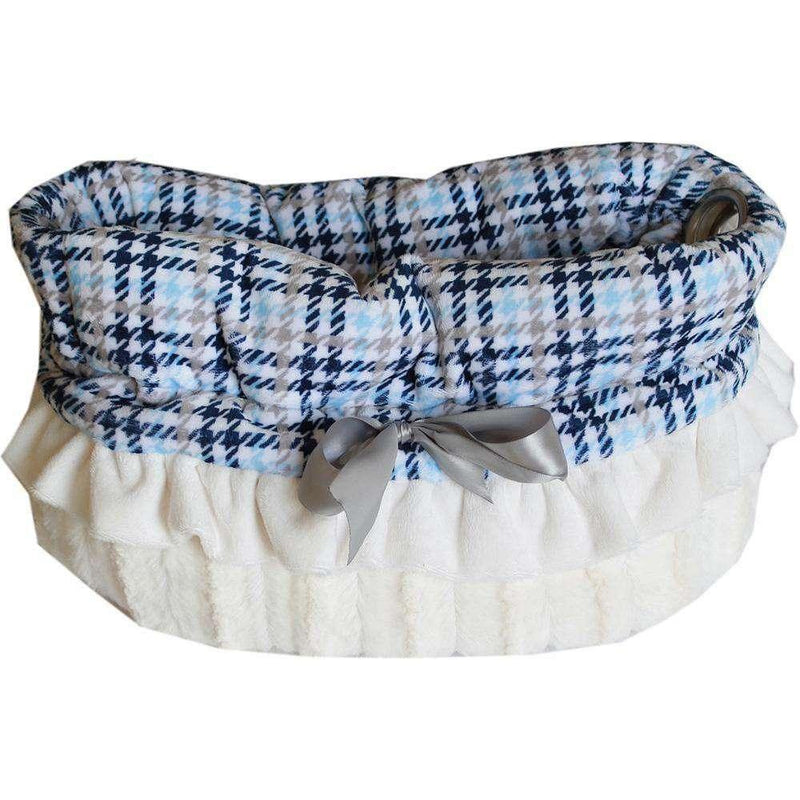 Blue Plaid Reversible Snuggle Bugs Pet Bed, Bag, and Car Seat All-in-One - Petponia