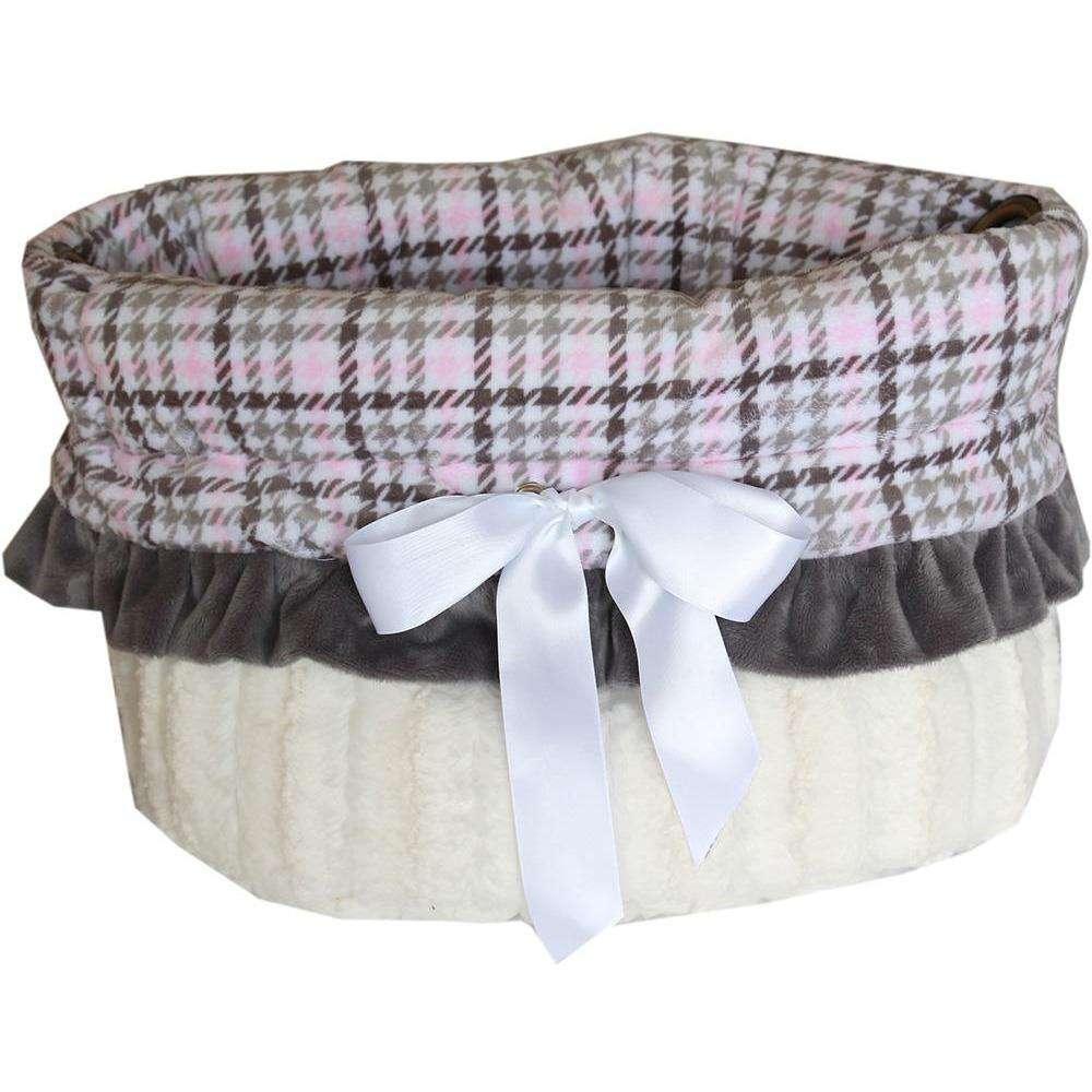 Pink Plaid Reversible Snuggle Bugs Pet Bed, Bag, and Car Seat All-in-One - Petponia